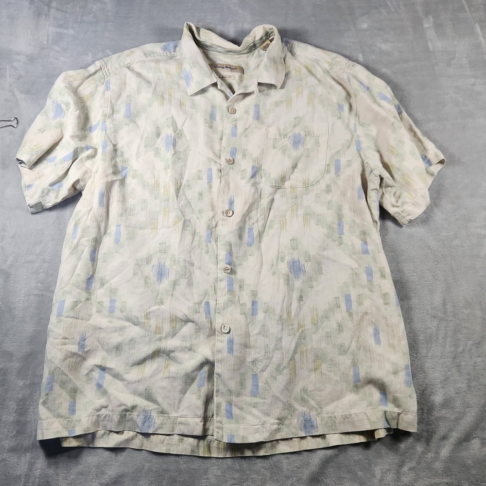 Tommy Bahama Shirt Mens XL Geometric Original Fit‎ Silk Tiki Camp Hawaiian